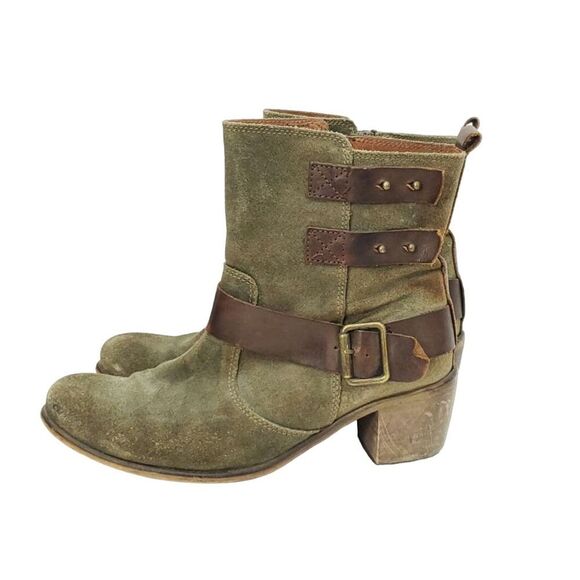 Anthropologie Sixtyseven  8.5  Baxter Suede Military Green Leather Heeled Boots - Picture 1 of 13